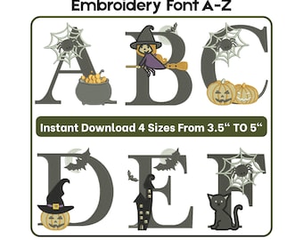 Spooky Halloween Embroidery Font: A-Z Letters, Bats, Webs (DST PES VP3 JEF) Digital Download