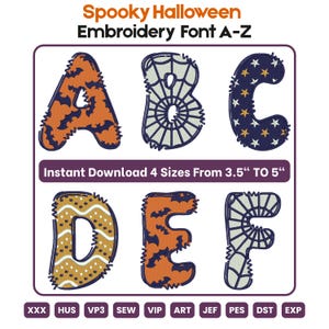 Spooky Halloween Embroidery Alphabet Font A-Z - 4 Sizes 10 Formats - Spooky Horror Capital Letters Alphabet Bundle - PES DST VP3 VIP