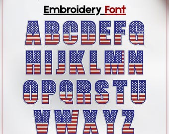American Flag Embroidery Font: 4th July Patriotic Letters (Digital Download)