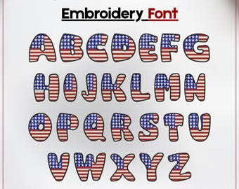 American Flag Embroidery Font: Patriotic USA Letters (Digital Download)