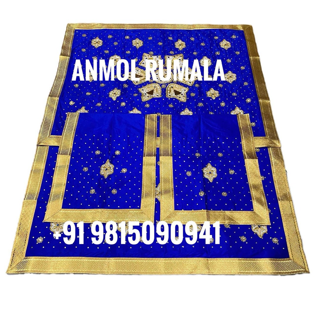 Embroidered Rumaal Hand Embroidered Rumala Sahib Double Set With Cotton Lining royal Blue ...