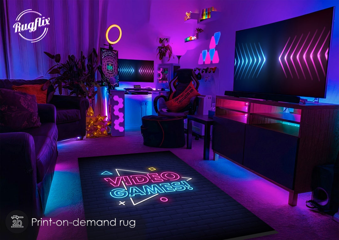 Neon Gamer Room Rug Gamer Rug Game Room Rug Gamer Gifts Etsy