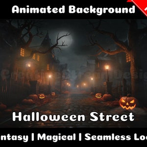 FONDO ANIMADO | Calle de Halloween | Fondo de superposición de transmisión de Twitch de Vtuber en bucle de ficción mágica de fantasía