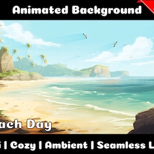 ANIMIERTER HINTERGRUND | Strand bei Tag | Lofi Gemütlich Ambiente Looped Vtuber Twitch Stream Overlay Background