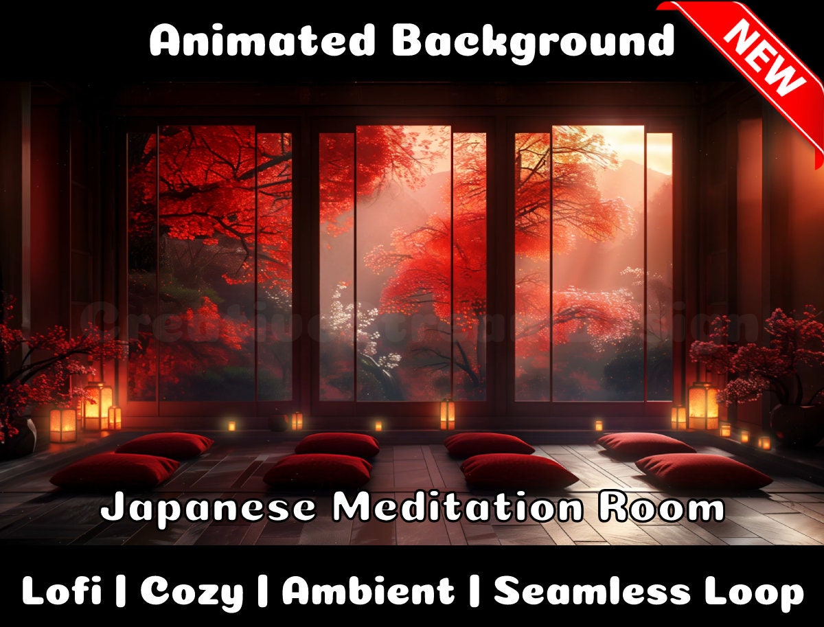 FONDO ANIMADO | Sala de meditación japonesa | Fondo de superposición de transmisión de Twitch de Vtuber en bucle de ambiente acogedor de Lofi