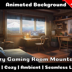 ANIMATED BACKGROUND | Cozy Gaming Room Mountain Landscape | Lofi Cozy Ambience Looped Vtuber Twitch Stream Overlay Background