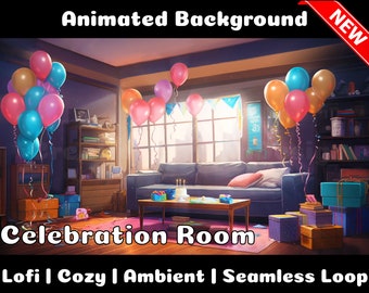 ANIMATED BACKGROUND | Birthday Party Room | Lofi Cozy Ambience Looped Vtuber Twitch Stream Overlay Background