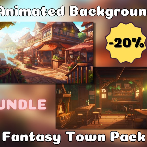 ANIMATED BACKGROUND | Fantasy Town Bundle | Lofi Cozy Fantasy Looped Vtuber Twitch Stream Overlay Background