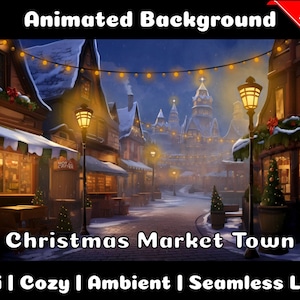 ANIMATED BACKGROUND | Christmas Market in the City | Lofi Cozy Ambience Looped Vtuber Twitch Stream Overlay Background