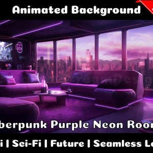 ANIMATED BACKGROUND | Cyberpunk Purple Neon Room | Fantasy Magical Fiction Style Looped Vtuber Twitch Stream Overlay Background