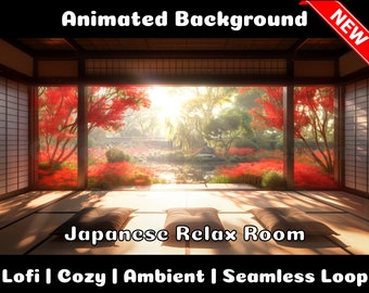 ANIMATED BACKGROUND | Japanese Relaxation Room | Lofi Cozy Ambience Looped Vtuber Twitch Stream Overlay Background