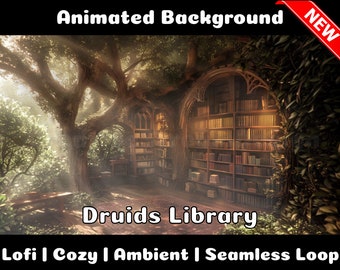 ANIMATED BACKGROUND | Druid Library | Lofi Cozy Ambience Looped Vtuber Twitch Stream Overlay Background