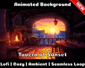 FOND ANIMÉ | Taverne au coucher du soleil | Lofi Cozy Ambiance Boucle Vtuber Twitch Stream Fond de superposition