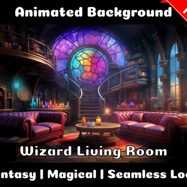 ANIMATED BACKGROUND | Wizard Living Room | Lofi Cozy Fantasy Looped Vtuber Twitch Stream Overlay Background