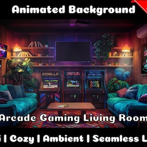 ANIMATED BACKGROUND | Arcade Gaming Living Room | Lofi Cozy Ambience Looped Vtuber Twitch Stream Overlay Background