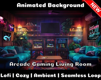 ANIMATED BACKGROUND | Arcade Gaming Living Room | Lofi Cozy Ambience Looped Vtuber Twitch Stream Overlay Background