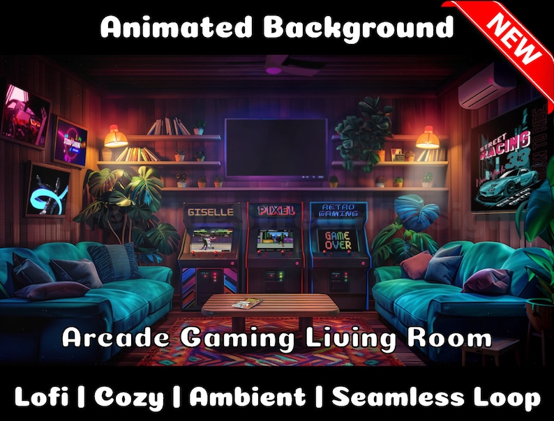 ANIMATED BACKGROUND | Arcade Gaming Living Room | Lofi Cozy Ambience ...