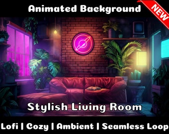 ANIMATED BACKGROUND | Stylish Living Room | Lofi Cozy Ambience Looped Vtuber Twitch Stream Overlay Background