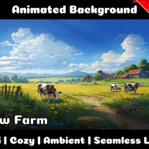 ANIMATED BACKGROUND | Cow Farm | Lofi Cozy Ambience Looped Vtuber Twitch Stream Overlay Background