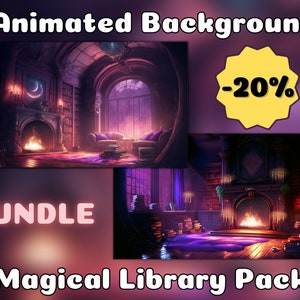 2 ANIMATED BACKGROUNDS | Magical Library Bundle | Lofi Cozy Fantasy Magical Looped Vtuber Twitch Stream Overlay Background