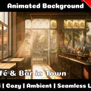 ANIMATED BACKGROUND | Cafe & Bar in the City | Lofi Cozy Ambience Looped Vtuber Twitch Stream Overlay Background