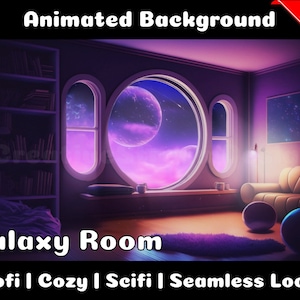 ANIMATED BACKGROUND | Galaxy Living Room | Lofi Cozy Scifi Looped Vtuber Twitch Stream Overlay Background