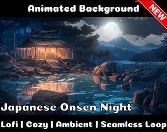 FOND ANIMÉ | Bain chaud japonais la nuit | Lofi Cosy Ambience Looped Vtuber Twitch Stream Overlay Background