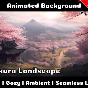 ANIMATED BACKGROUND | Cherry Blossom Landscape | Lofi Cozy Ambience Looped Vtuber Twitch Stream Overlay Background