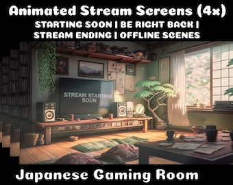 4x STREAM SCREENS | Japanese Gaming Living Room | Starting Soon Screen | Stream Package | Lofi Vtuber Twitch Stream Overlay