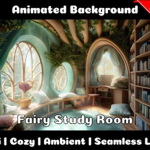 ANIMATED BACKGROUND | Fairy Study Room | Lofi Cozy Ambience Looped Vtuber Twitch Stream Overlay Background