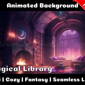 FOND ANIMÉ | Bibliothèque magique | Lofi Cozy Fantasy Magique En Boucle Vtuber Twitch Stream Fond De Superposition