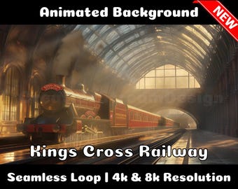 ANIMATED BACKGROUND | King Cross Railway | Lofi Cozy Ambience Looped Vtuber Twitch Stream Overlay Background