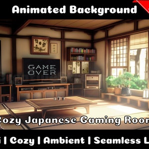 ANIMATED BACKGROUND | Cozy Japanese Gaming Room | Lofi Cozy Ambience Looped Vtuber Twitch Stream Overlay Background
