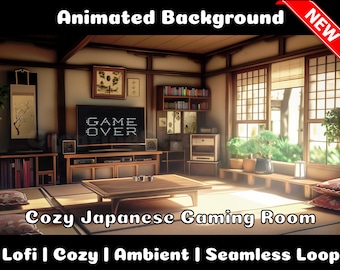 ANIMATED BACKGROUND | Cozy Japanese Gaming Room | Lofi Cozy Ambience Looped Vtuber Twitch Stream Overlay Background