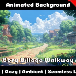 ANIMATED BACKGROUND | Cozy Village Walk | Lofi Cozy Ambience Looped Vtuber Twitch Stream Overlay Background
