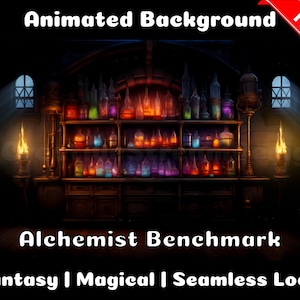 FONDO ANIMADO | Taller de alquimista | Fondo de superposición de transmisión de Twitch de Vtuber en bucle mágico de fantasía acogedora de Lofi