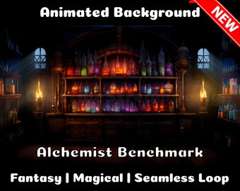 ANIMATED BACKGROUND | Alchemist Benchmark | Lofi Cozy Fantasy Looped Vtuber Twitch Stream Overlay Background