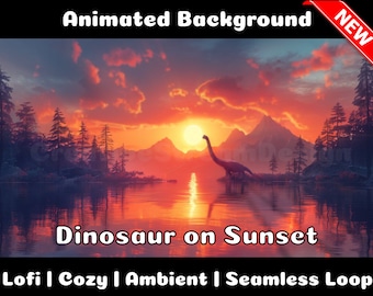 ANIMATED BACKGROUND | Dinosaurs at Sunset | Lofi Cozy Ambience Looped Vtuber Twitch Stream Overlay Background