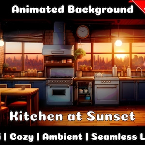 ANIMATED BACKGROUND | Kitchen at Sunset | Lofi Cozy Ambience Looped Vtuber Twitch Stream Overlay Background