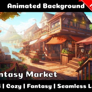 ANIMATED BACKGROUND | Fantasy Market | Lofi Cozy Fantasy Magical Looped Vtuber Twitch Stream Overlay Background