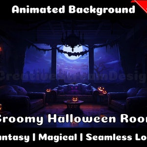 FONDO ANIMADO | Habitación espeluznante de Halloween | Fondo de superposición de transmisión de Twitch de Vtuber en bucle de ficción mágica de fantasía