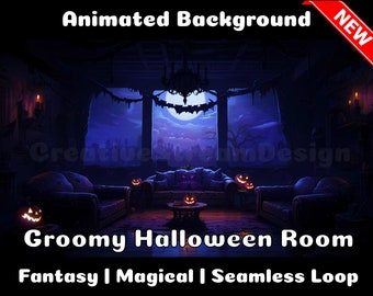 ANIMATED BACKGROUND | Scary Halloween Room | Fantasy Magical Fiction Looped Vtuber Twitch Stream Overlay Background