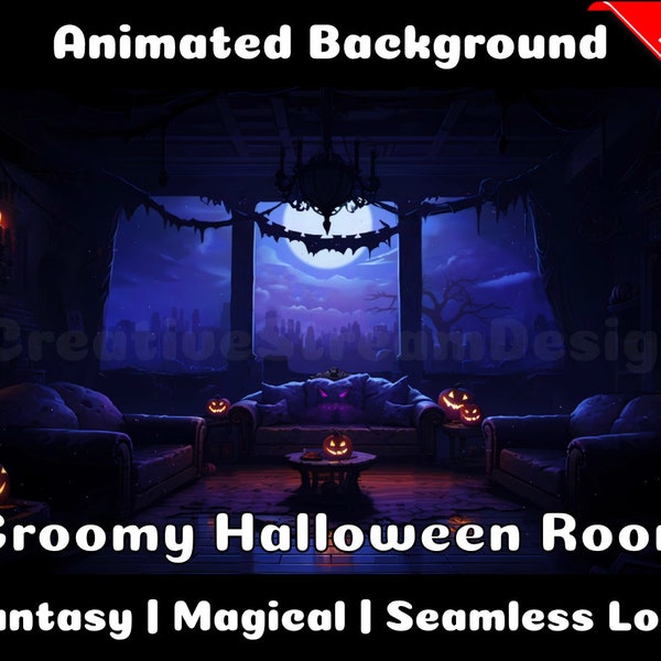 FOND ANIMÉ | Salle d'Halloween effrayante | Fantasy Magical Fiction Looped Vtuber Twitch Stream Overlay Background