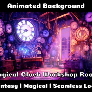 ANIMATED BACKGROUND | Magical Clock Workshop | Lofi Cozy Fantasy Magical Looped Vtuber Twitch Stream Overlay Background