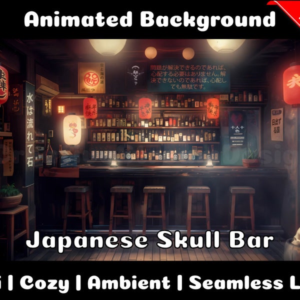 SFONDO ANIMATO | Barra del teschio giapponese | Lofi Cozy Ambiance Looped Vtuber Twitch Stream Overlay Background