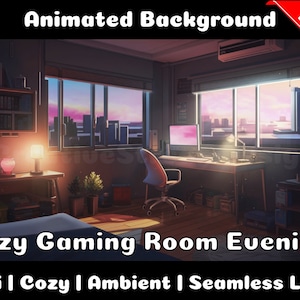 ANIMATED BACKGROUND | Cozy Gaming Room in the Evening | Lofi Cozy Ambience Looped Vtuber Twitch Stream Overlay Background