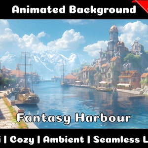 ANIMATED BACKGROUND | Fantasy Harbour | Lofi Cozy Ambience Looped Vtuber Twitch Stream Overlay Background