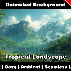 ANIMATED BACKGROUND | Tropical Landscape | Lofi Cozy Ambience Looped Vtuber Twitch Stream Overlay Background