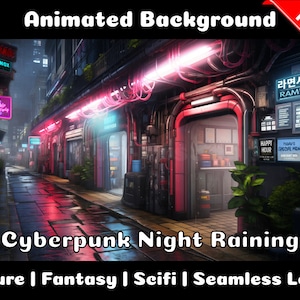 ANIMATED BACKGROUND | Cyberpunk Night Alley with Rain | Future Fantasy Fiction Looped Vtuber Twitch Stream Overlay Background