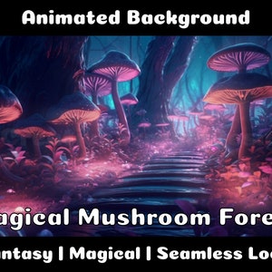 ANIMATED BACKGROUND | Magical Mushroom Forest | Fantasy Magical Fiction Looped Vtuber Twitch Stream Overlay Background